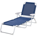 Outsunny Folding Chaise Lounge, Outdoor Sun Tanning Chair, 4 Position Reclining Back, Armrests, Metal Frame And Mesh Fabric For Beach, Yard, Patio, Blue Blue Metal