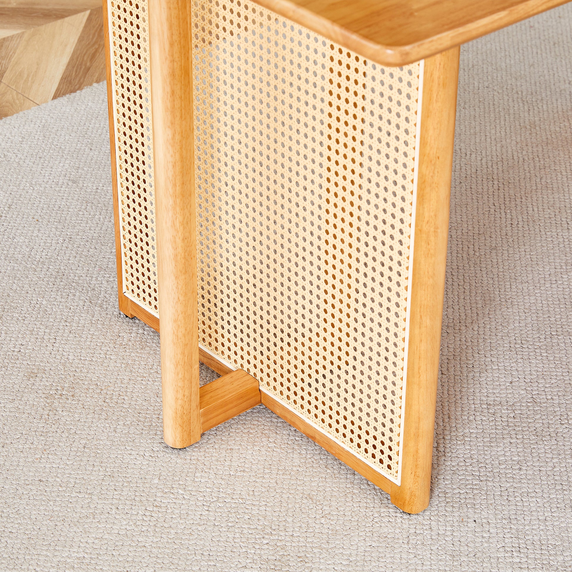 Table And Chair Set, Ancient Style Solid Wood Dining Table, Imitation Rattan Table Legs, Beautiful Simple Solid Wood Dining Chair, Perfect For Dinner, Meetings, Home And Office Decoration Wood Rubber Wood