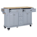 Kitchen Island With Rubber Wood Countertop, Kitchen Cart On 5 Wheels With Storage Cabinet And 5 Drawers For Dinning Room, Grey Grey Dining Room Rectangular Rubberwood Solid Wood Mdf Large 56 In