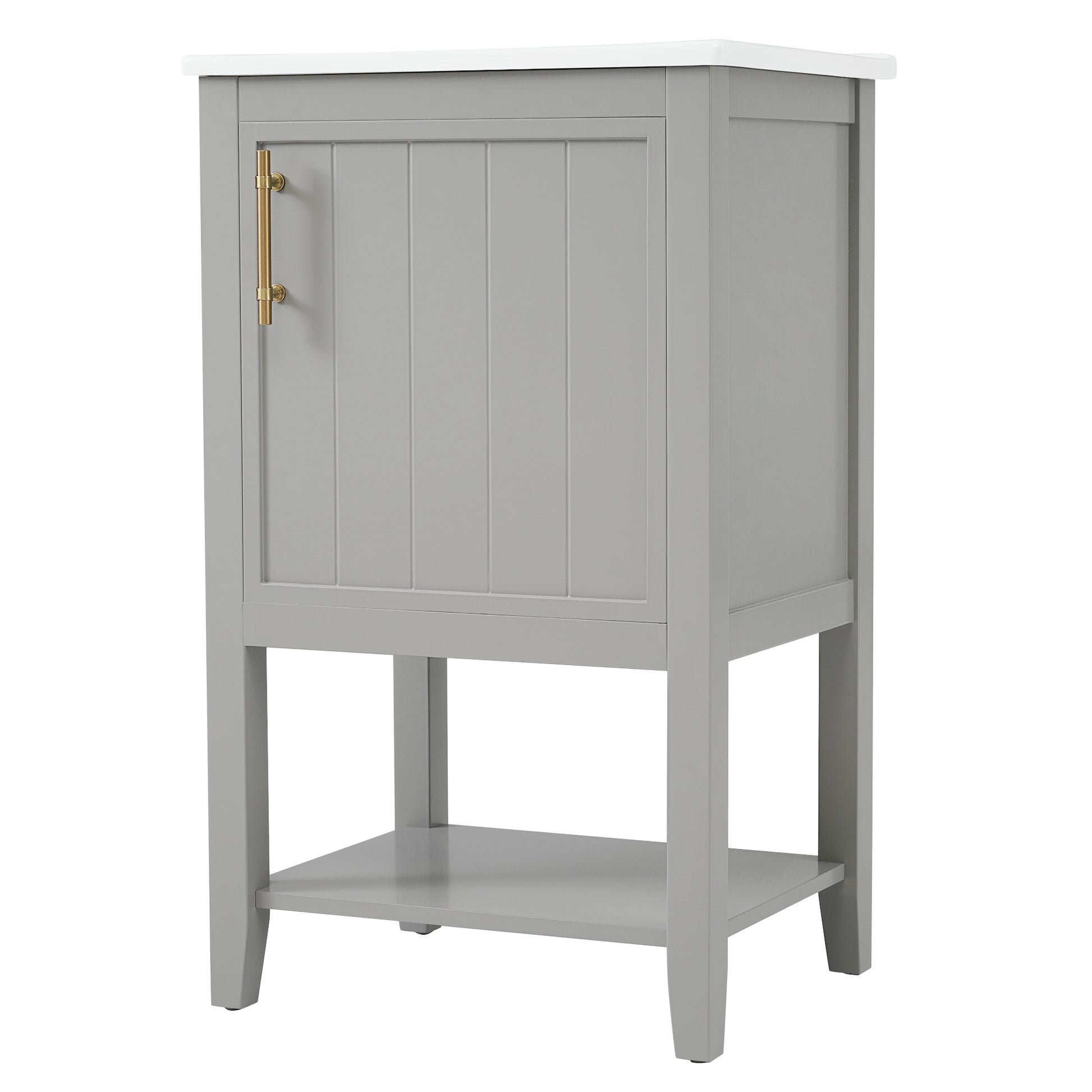 20" Bathroom Vanity With Sink, Bathroom Cabinet With Soft Closing Door, Storage Rack And Open Shelf, Grey Grey Solid Wood Mdf