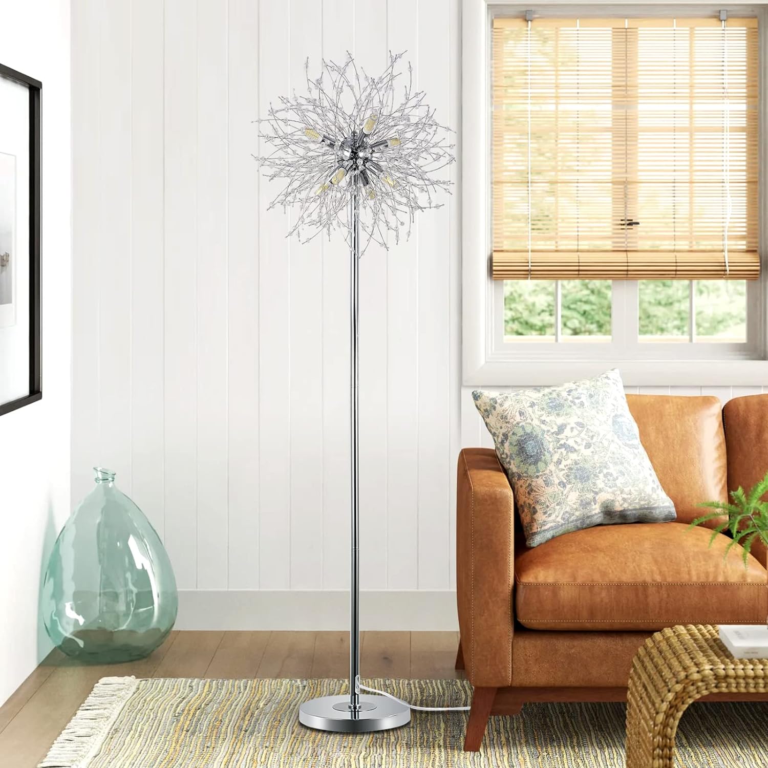NATYSWAN Gold Crystal Floor Lamp With Double-Layer Lampshade, On-off