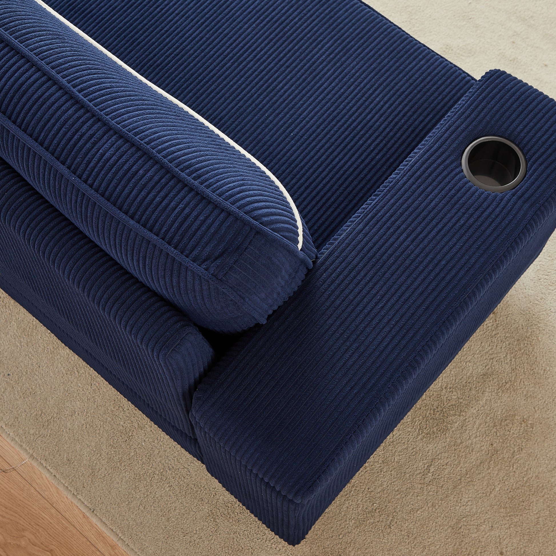 86.5 Inch Sofa Couch Deep Seat Sofa With Two Storage Spaces, T Pyce Charging Portsusb Charging Ports & 2 Cup ,Corduroy 3 Seater Couch, Modern Sofas For Living Room Blue Foam Corduroy 3 Seat
