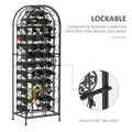 Homcom 45 Bottle Wrought Iron Wine Rack Jail With Lock Black Black Iron