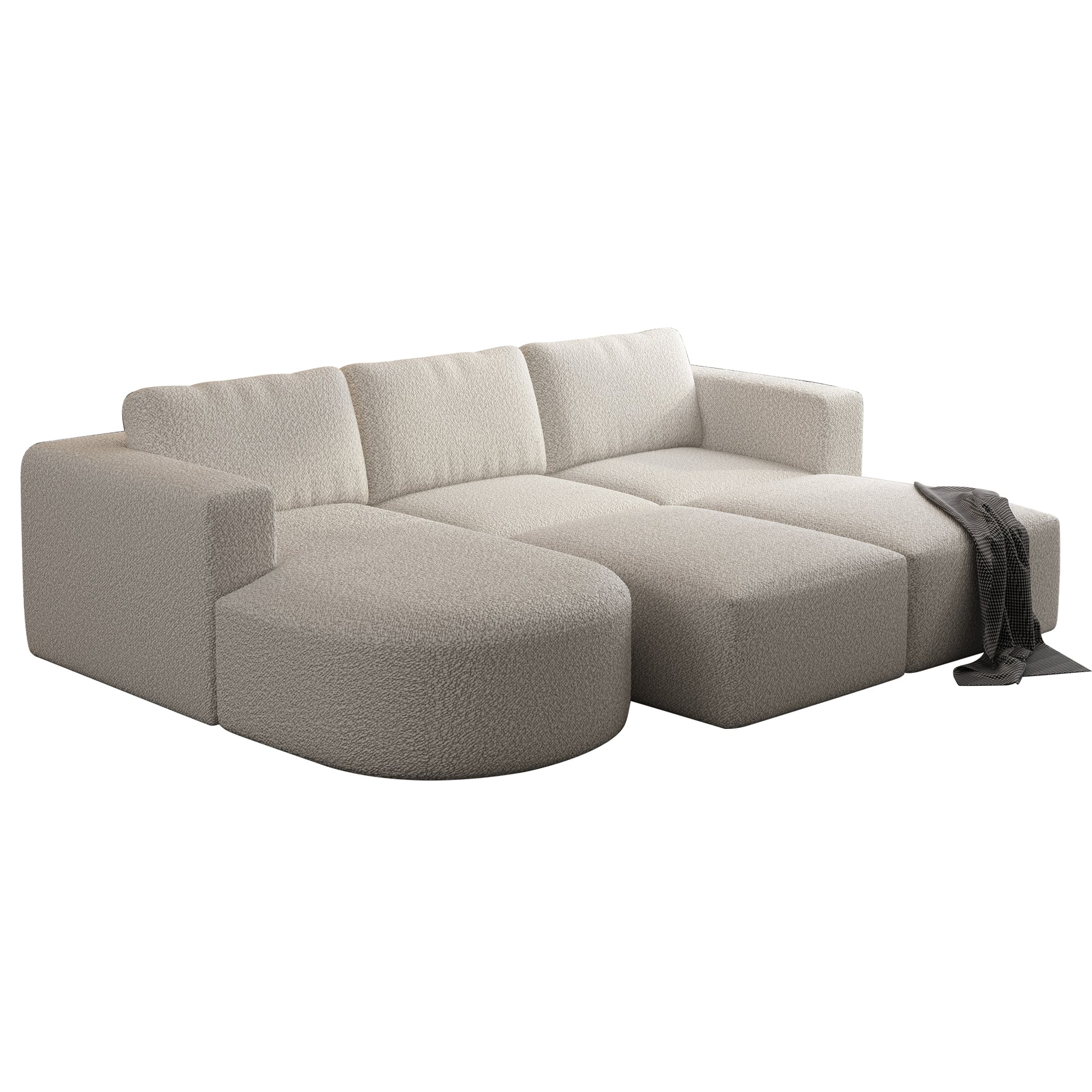 104.32*70.86 Modular Sectional Sofa Sleeper Couch, Sectional Sofa With Chaise And Ottoman, Convertible U Shaped Modular Sofa Set. Compressed Sponge, White. Combo A B C 2D White Primary Living Space Soft Minimalist,Modern Foam Spring 6 Seat