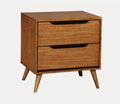 Mid Century Modern Oak Color 1Pc Nightstand Bedroom Furniture Solid Wood Round Tapered Legs 2 Drawers Bedside Table Oak 2 Drawers Bedroom Bedside Cabinet Contemporary,Mid Century