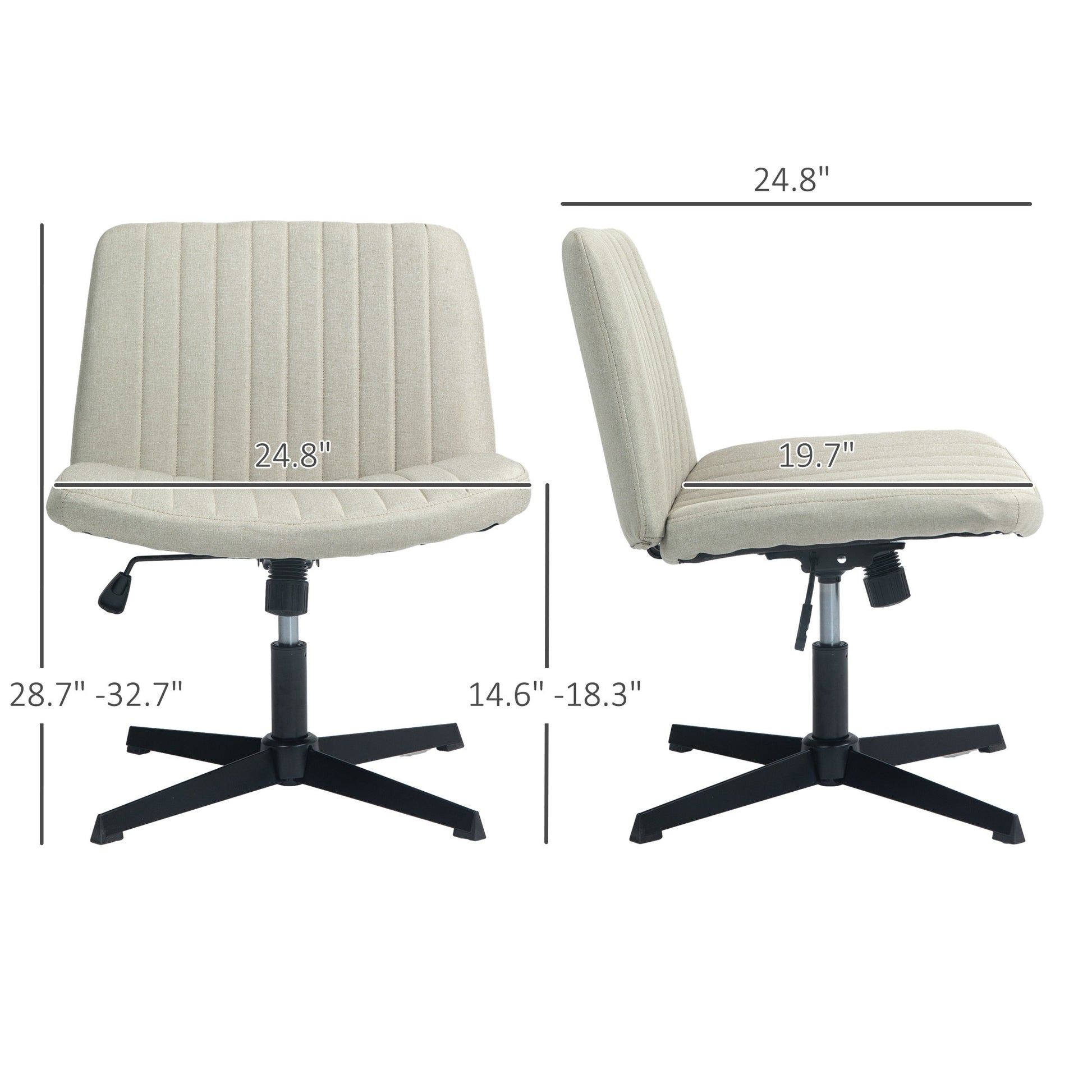 Homcom Wide Office Chair, Armless Office Desk Chair, Computer Fabric Vanity Chair With Adjustable Height, Beige Beige Polyester
