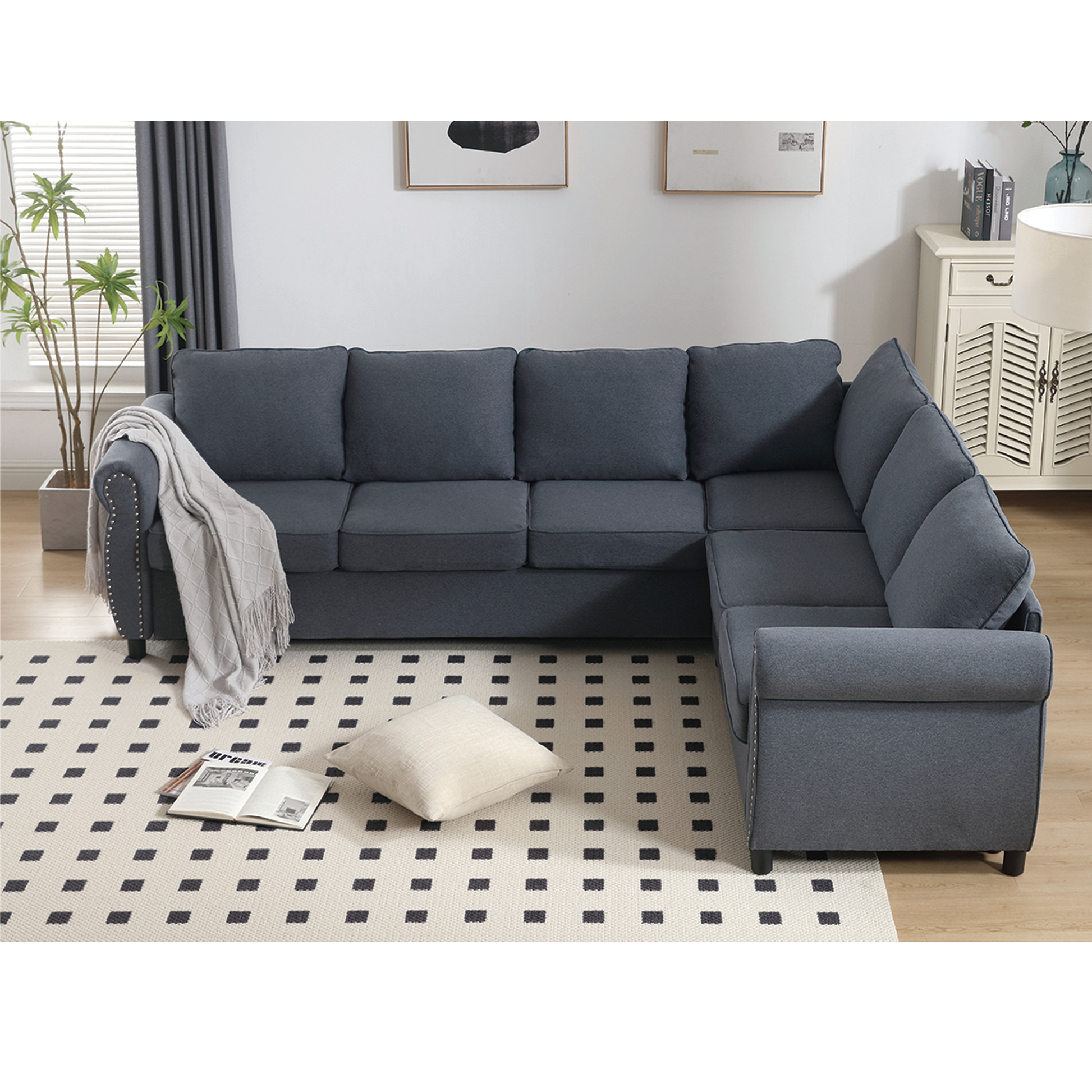 Arrived Sleeper Sofa, 2 In 1 Pull Out Couch Bed,6 Seater Sofa Bed, L Shaped Sleeper Sectional Sofa Couch,Riveted Sofa,104'' Large Combined Sofa Bed In Living Room, Dark Gray Gray Polyester Wood Primary Living Space Medium Soft Cushion Back Modern