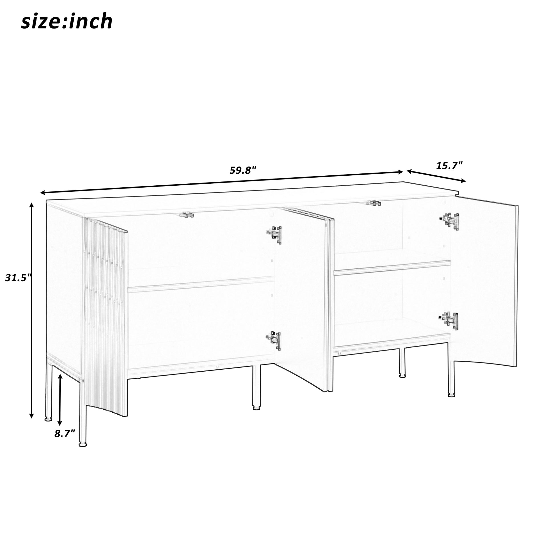 Elegant Sideboard Featuring Curved Bottom Doors With Arched Groove Design In A Stylish Four Door Layout,Suitable For Living Rooms,Entrance And Study Navy Blue Primary Living Space American Design Mdf