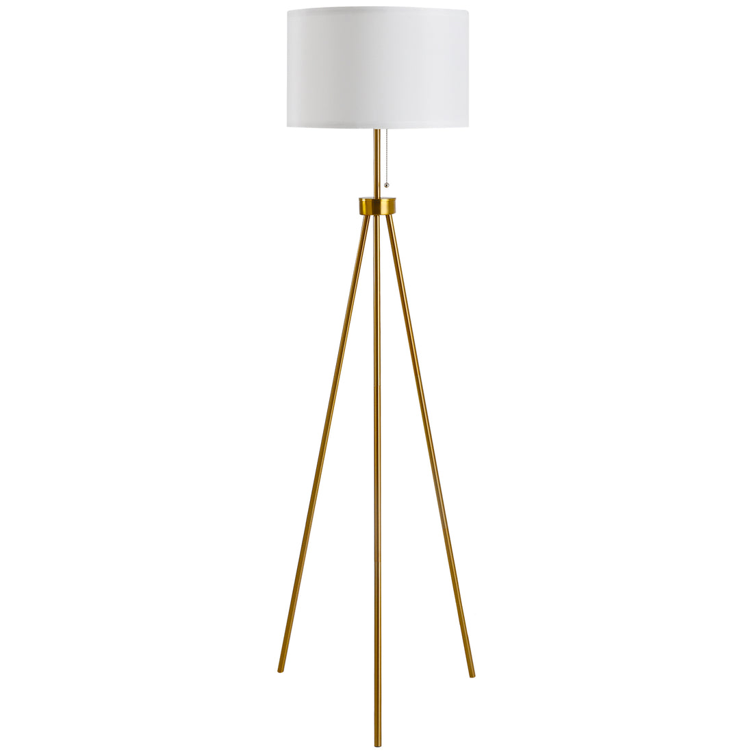 Homcom 59.75" Standing Floor Lamp Fabric Lampshade Steel Tripod, Gold Gold Steel