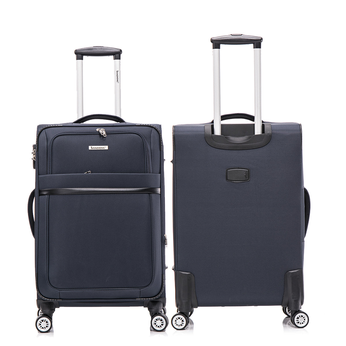 3 Piece Fabric Soft Luggage Set With Swivel Wheels And Password Lock, Dark Blue, 20 26 30 Inches Dark Blue Fabric