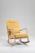 Rocking Chair Upholstered Fabric Rocking Armchair Indoor With High Backrest Glider Chairs And Lumbar Pillow For Living Room Yellow Linen