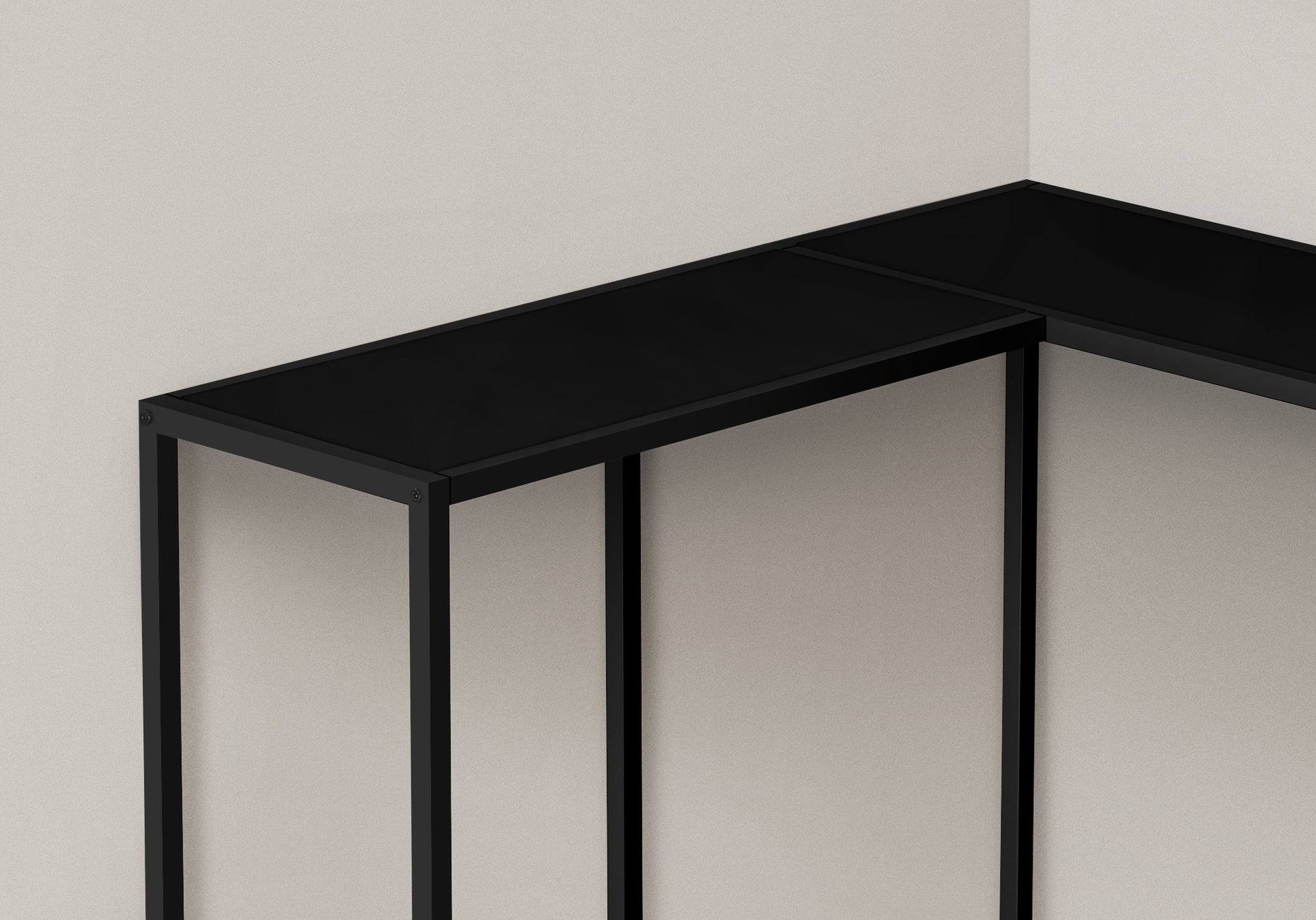 Accent Table, Console, Entryway, Narrow, Corner, Living Room, Bedroom, Black Laminate, Black Metal, Contemporary, Modern Black Particle Board