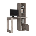 Oiwa Computer Desk With Bookcase And Cabinet Grey Particle Board Engineered Wood