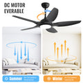 48 Inch Ceiling Fan With Dimmable Led Light And Remote Control, 5 Abs Blades Dc Motor Black Black Abs