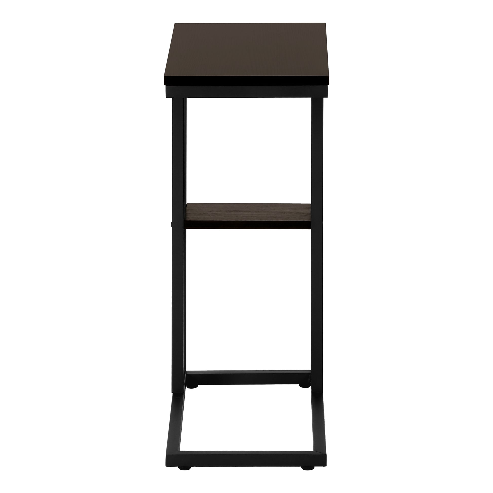 Accent Table, C Shaped, End, Side, Snack, Living Room, Bedroom, Brown Laminate, Black Metal, Contemporary, Modern Espresso Particle Board