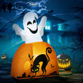 Homcom 5Ft Halloween Inflatables Outdoor Decorations Ghost With Pumpkin, Outdoor Blow Up Yard Decor With Led Lights For Garden, Lawn, Party, Holiday White Polyester