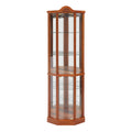 Glass Cabinet Lighted Corner Cabinet Corner Display Curio Cabinet, Glass Display With Light Included Bar Cabinet,Wine Cabinet With Adjustable Glass Shelves Carved Decoration Oak Light Included Oak Mdf Glass