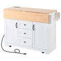 K&K 55.7'' Large Kitchen Island With 2 Drop Leaf, Rolling Kitchen Cart On 5 Wheels With Power Outlet, Folding Storage Dining Table With Spice & Towel Rack3 Drawers, For Kitchen, Dining Room,White White White Kitchen Classic,Farmhouse,Luxury,Modern