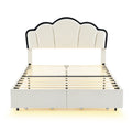 Full Size Upholstered Princess Platform Bed With Led And 2 Storage Drawers, Beige Box Spring Not Required Full Beige Wood Bathroom Bed Frame Velvet Upholstered
