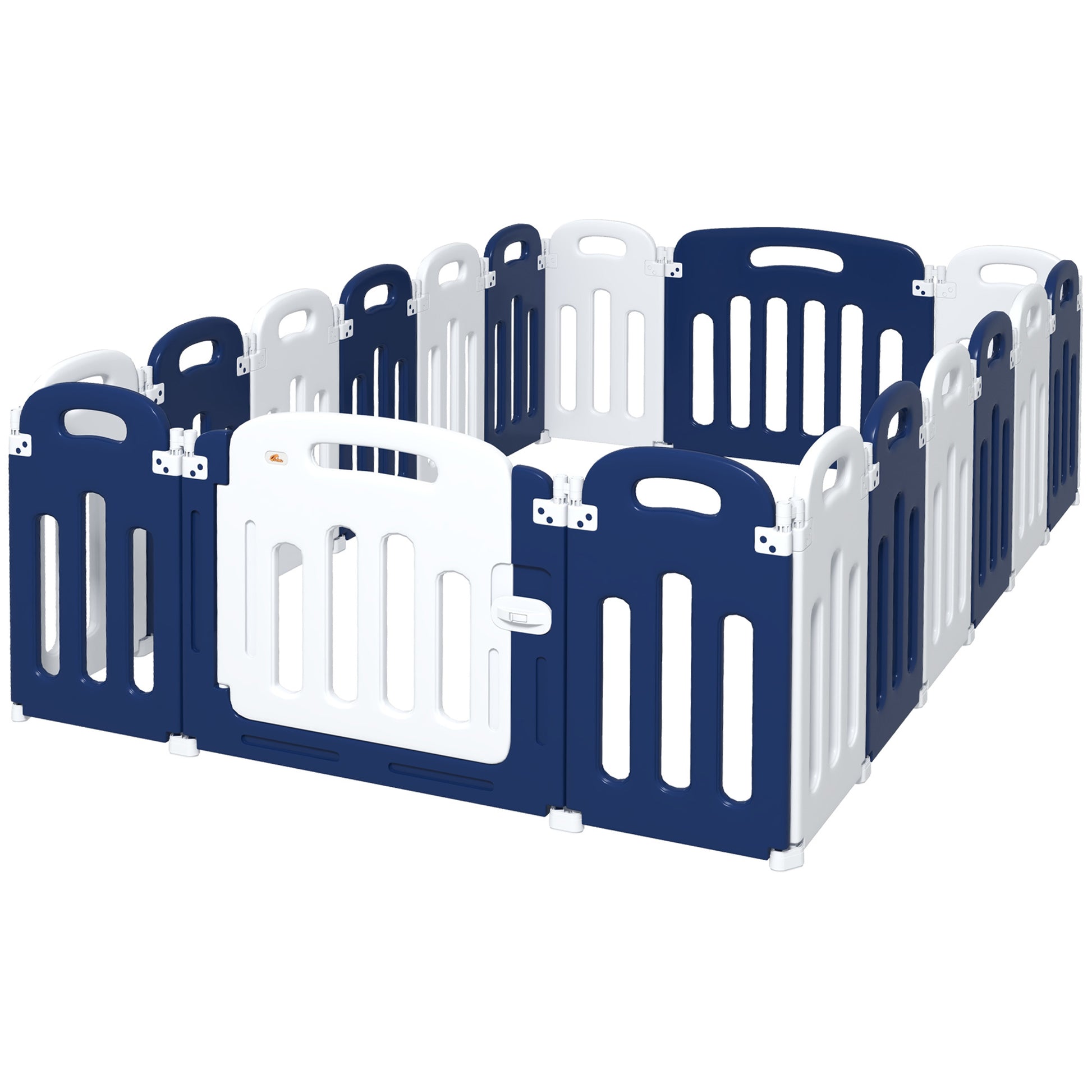 Qaba Baby Playpen, 18 Panels Sturdy Safety Play Yard For Babies And Toddlers, 85" X 57" Foldable Baby Playard, Indoor Outdoor Kids Activity Center With Anti Slip Base Blue Plastic