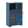 Wooden Floor Cabinet With 2 Glass Doors And 2 Storage Space,Blue Living Room Bathroom Entryway Blue Mdf