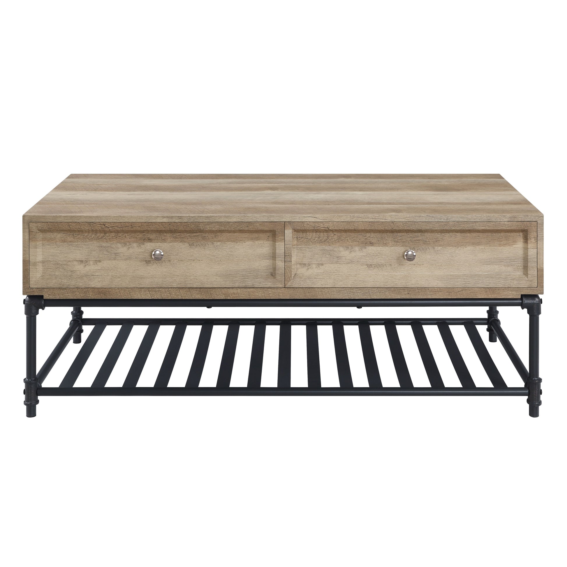 Oak And Sandy Black Coffee Table With Bottom Shelf Oak Primary Living Space Drawers Rectangular Paper Composite