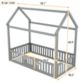 Twin Size Wood House Bed With Fence And Door, Gray Old Sku: Wf303131Aae Box Spring Not Required Twin Gray Wood Bedroom Bed Frame Pine