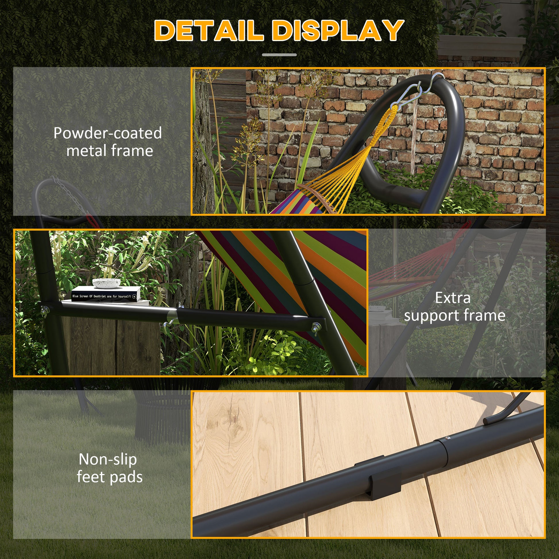 Outsunny Hammock Stand For 2 Person, Portable Adjustable Steel Frame Hammock Stand With Weather Resistant Finish For 9 14 Hammocks, 10.3', 550 Lbs. Capacity, Black Black Steel