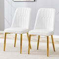 2 Modern Dining Chairs, Sleek Pu Leather Backrest, And Gold Metal Legs Bring A Comfortable Home Experience To The Kitchen, Bedroom, And Office. White Pu