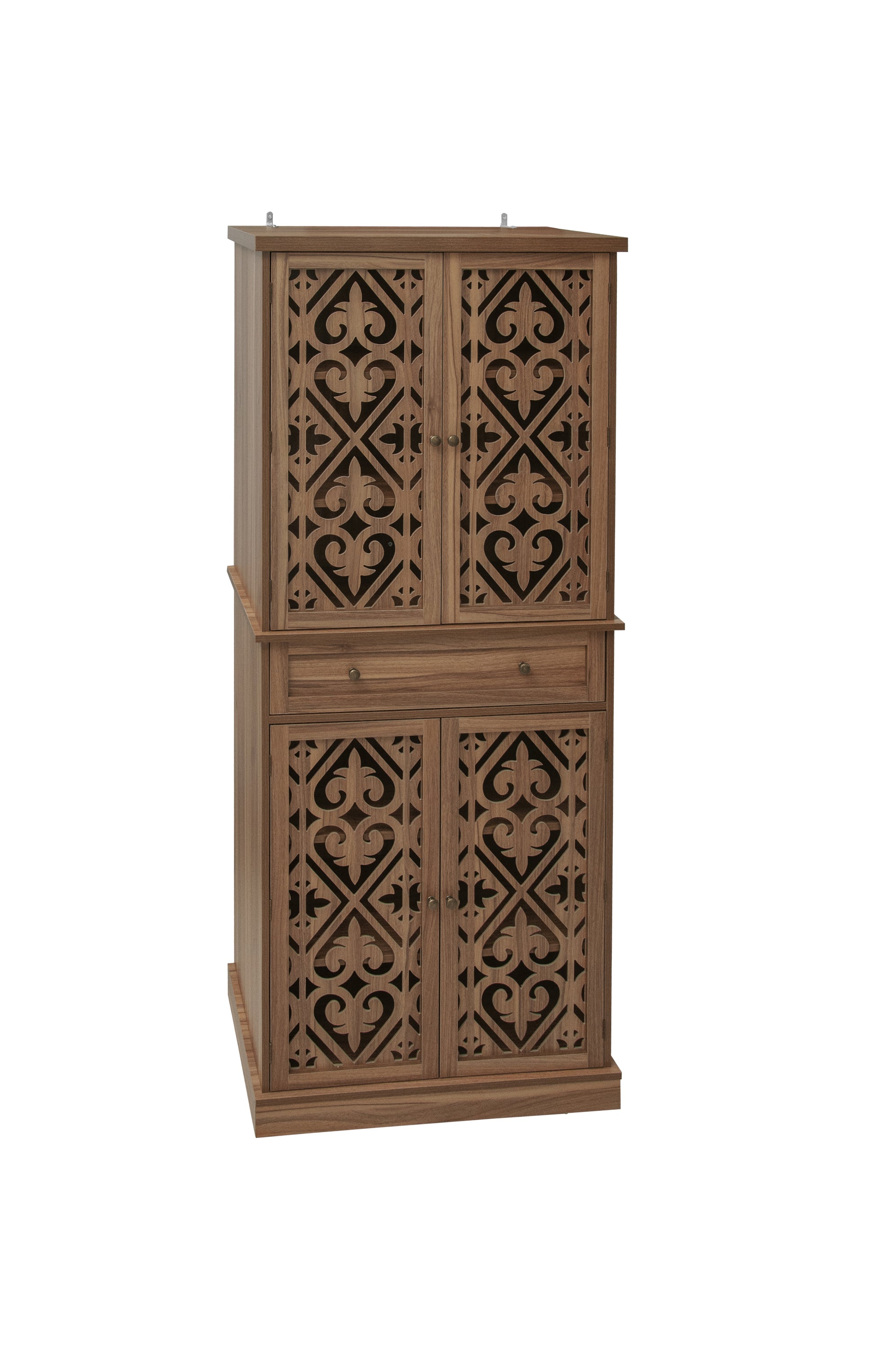 4 Door Cabinet With 1 Drawer, With 4 Adjustable Inner Shelves, Storage Cabinet Walnut Mdf