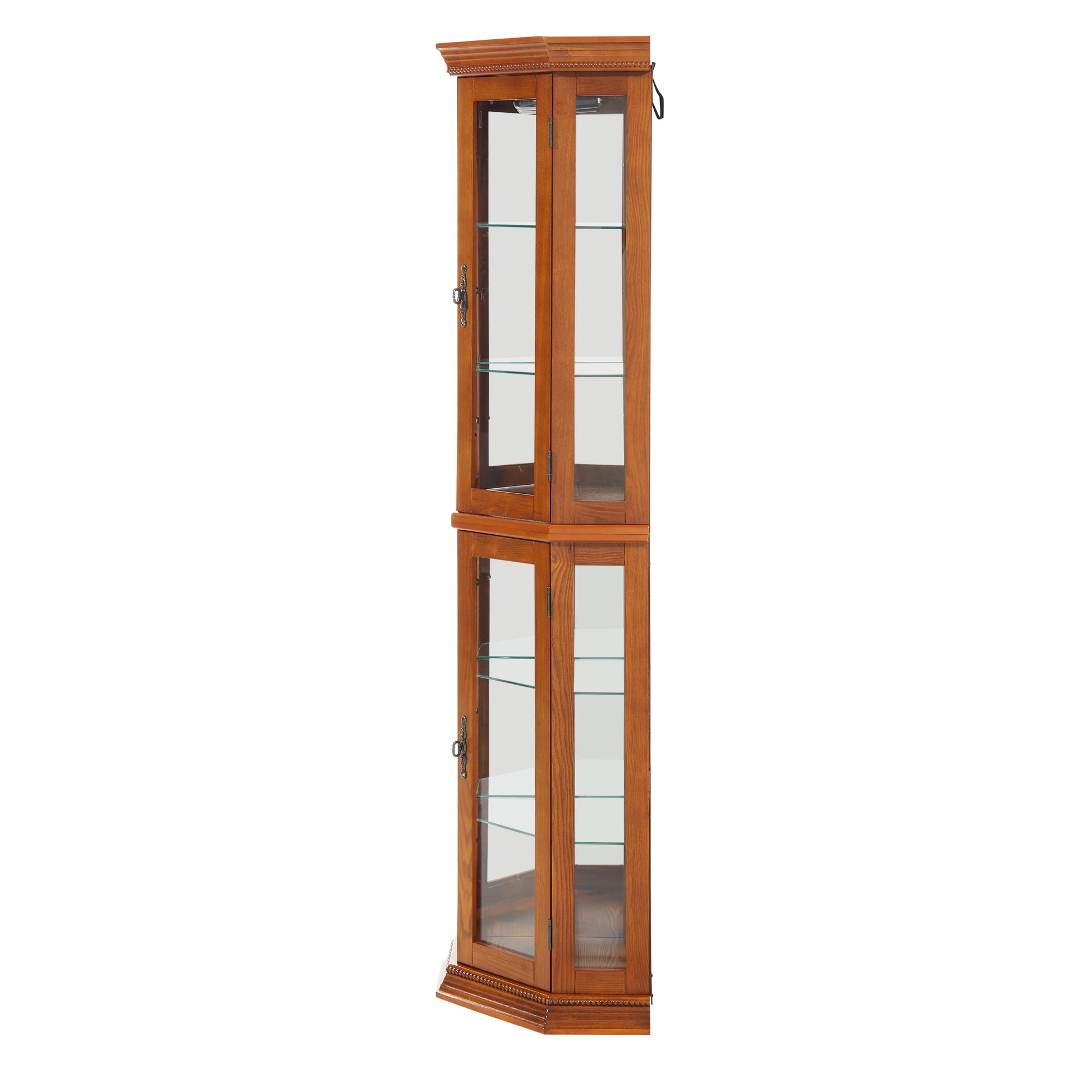 Corner Curio Cabinet Lighted Corner Display, Glass Display Shelf Shelving Bar Cabinet With Tempered Glass Door, Bar Cabinet,Cabinet With Adjustable Shelf Glass Cabinet Shelves Bead Bulb Included Oak Oak Mdf Glass