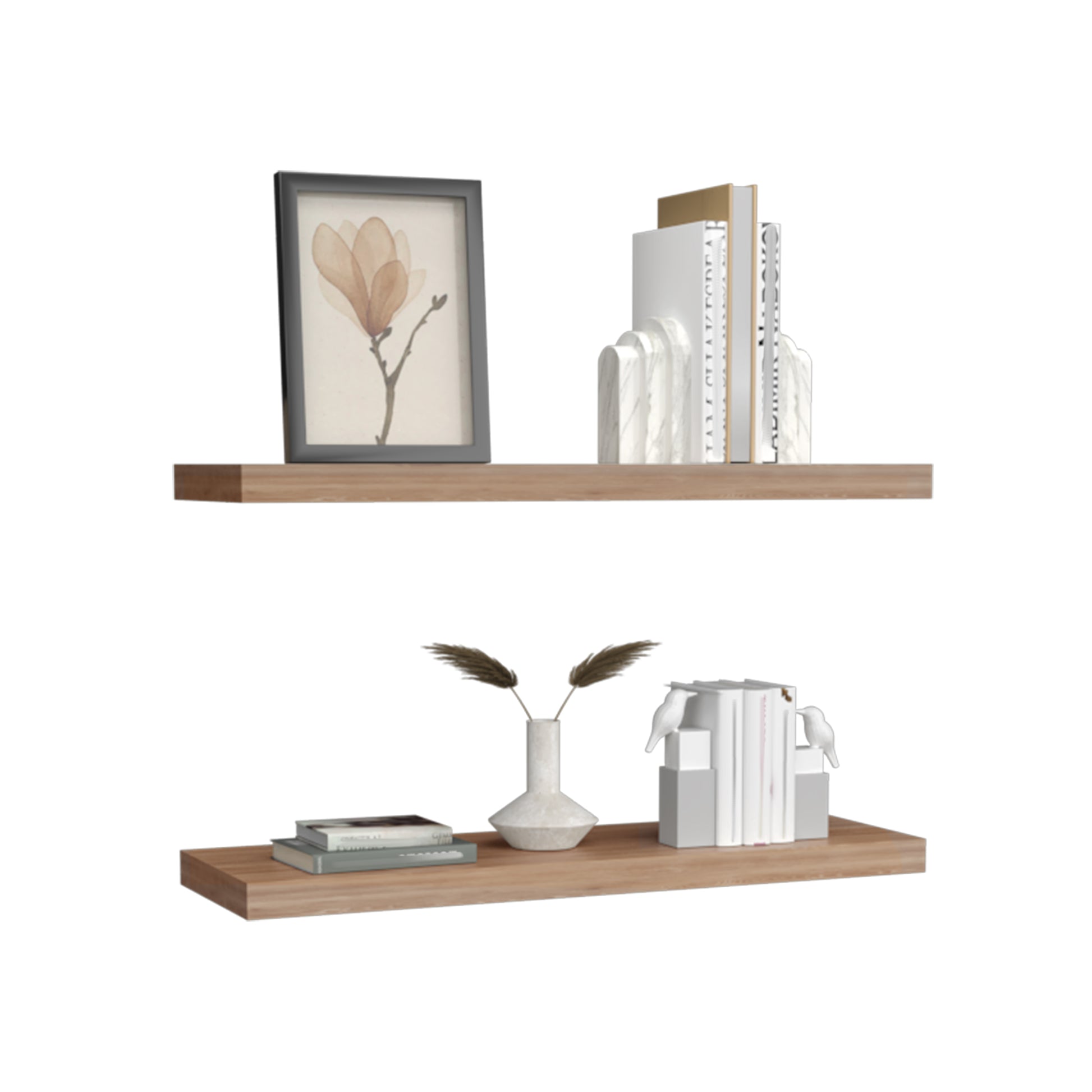 Ecco 31.5" Wide Floating Shelves Set Of 2, Shelves For Wall Decor For Bedroom, Bathroom Storage Shelves, Book Shelves For Living Room 2 Or Less Light Brown Horizontal Primary Living Space Open Back