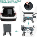 Push & Pull Utility Folding Wagon With Removable Canopy Gray Oxford Fabric Metal