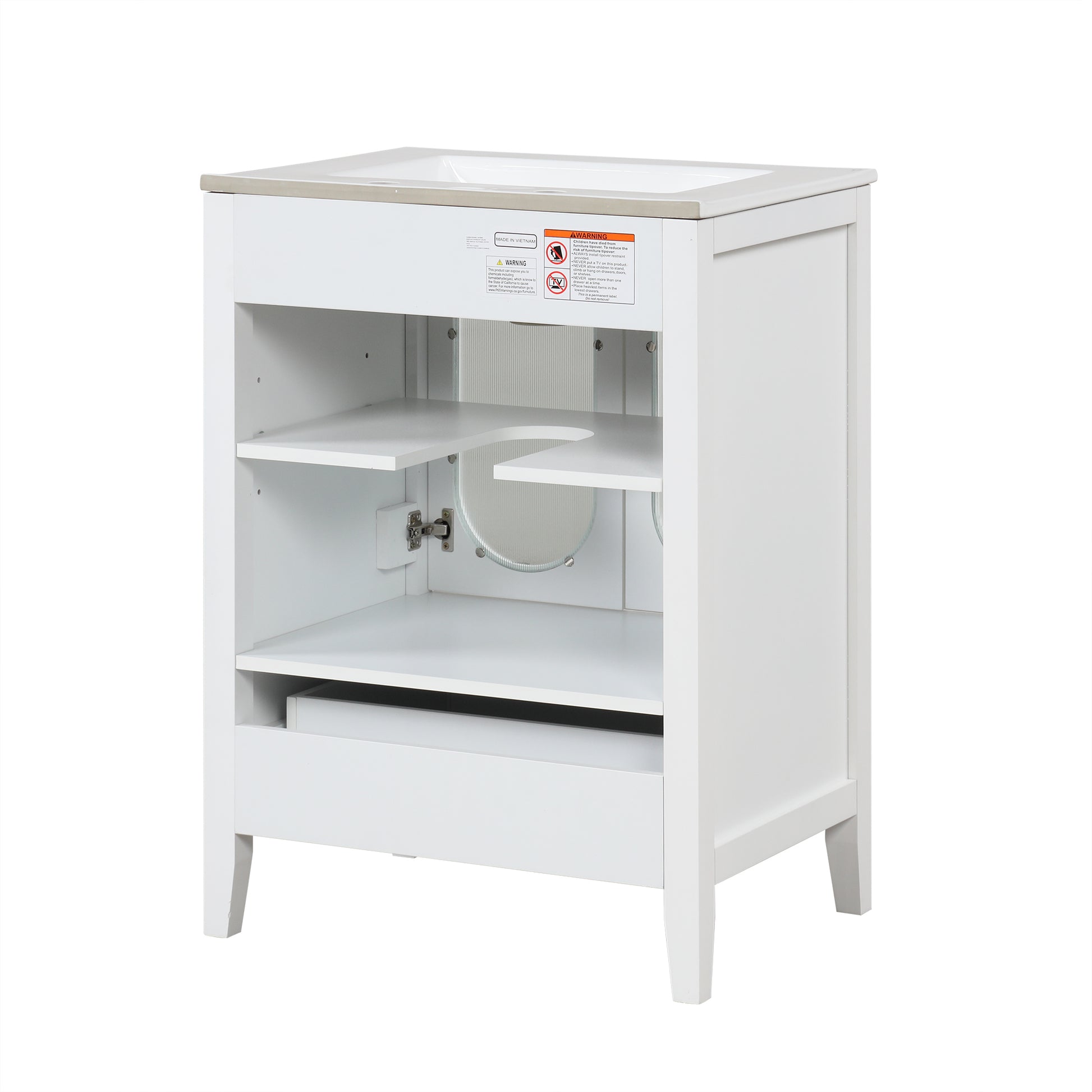 24" Bathroom Vanity With Sink, Bathroom Vanity Cabinet With One Drawer And Doors, Adjustable Shelf, Solid Wood And Mdf, White White Solid Wood Mdf