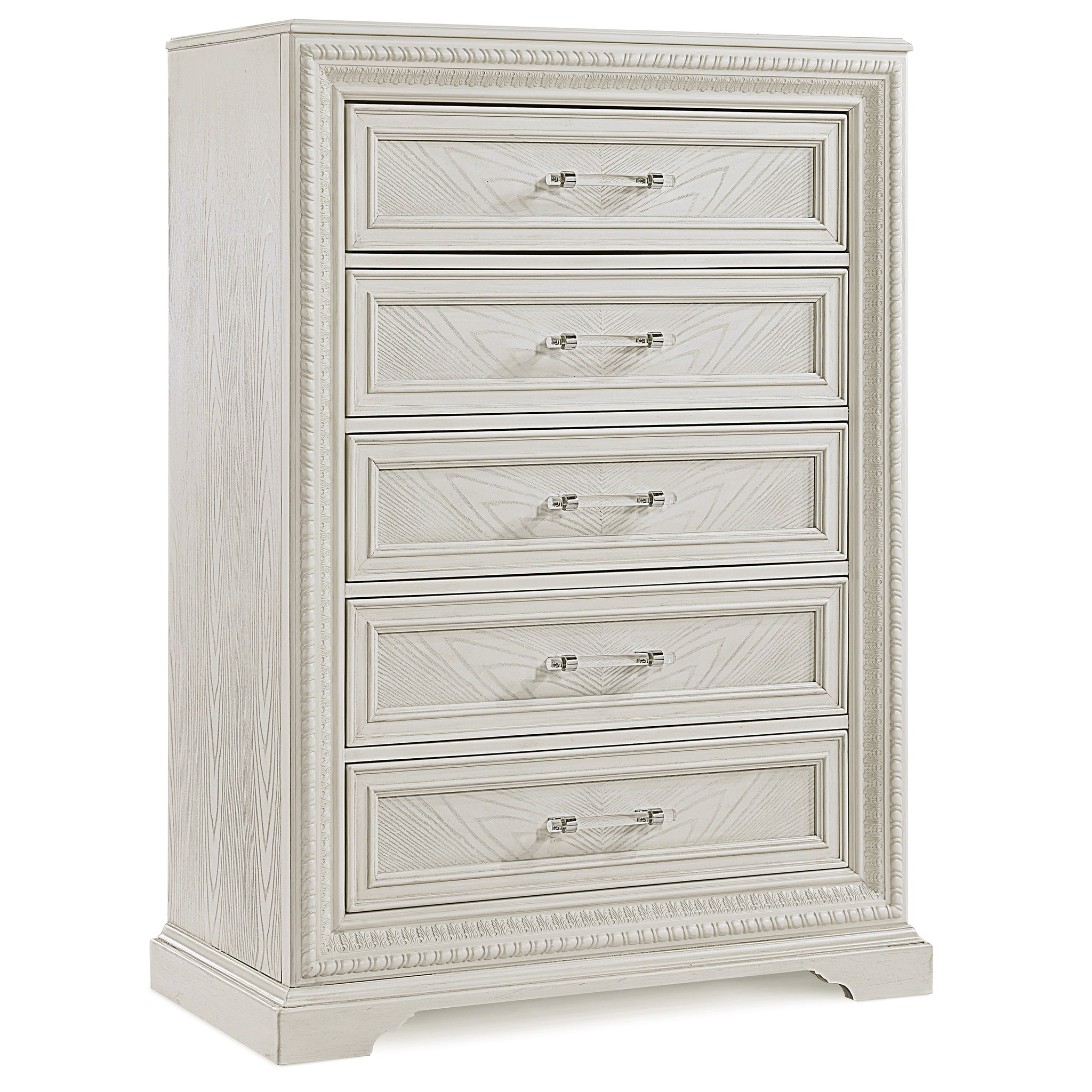 Beautiful Transitional Style 1Pc 5 Drawer Chest Storage Drawers White Cream Finish Wooden Home Bedroom Furniture Cream White Bedroom Transitional Wood