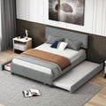 Queen Size Upholstered Platform Bed With Twill Headboard, Pullout Bed And Two Drawers, Flannel,Gray Queen Gray Mdf Lvl