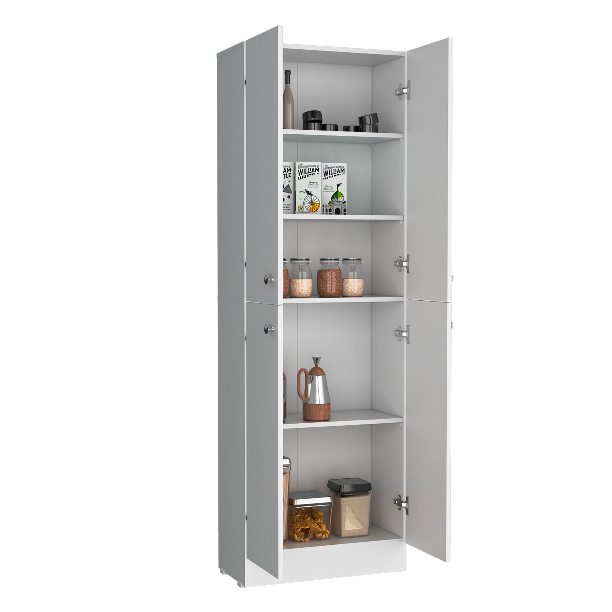 Lynch Kitchen Pantry Storage Cabinet 71" Height, With 4 Doors, 5 Adjustable Shelves, Freestanding Cupboard For Dining Room Living Room, Laundry Freestanding White Kitchen Modern Particle Board Engineered Wood