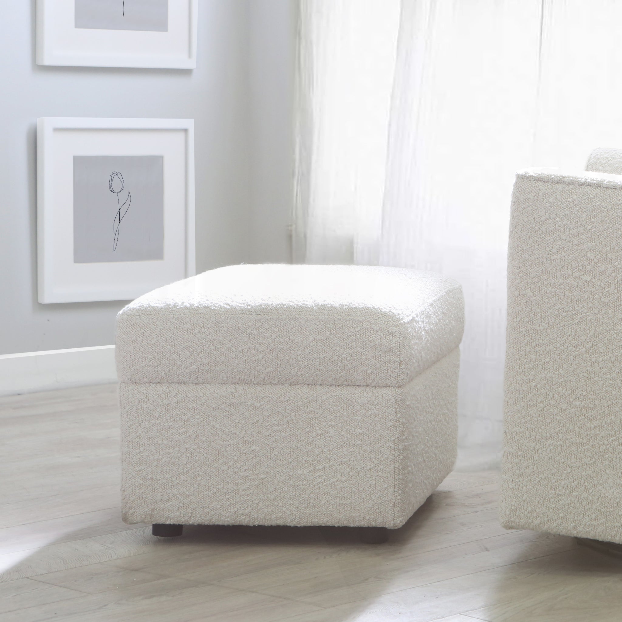 Soho Ottoman In Cream Boucle Cream Fabric