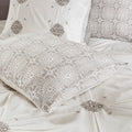 6 Piece Embroidered Cotton Reversible Comforter Set Ivory Full Queen Full Ivory Polyester