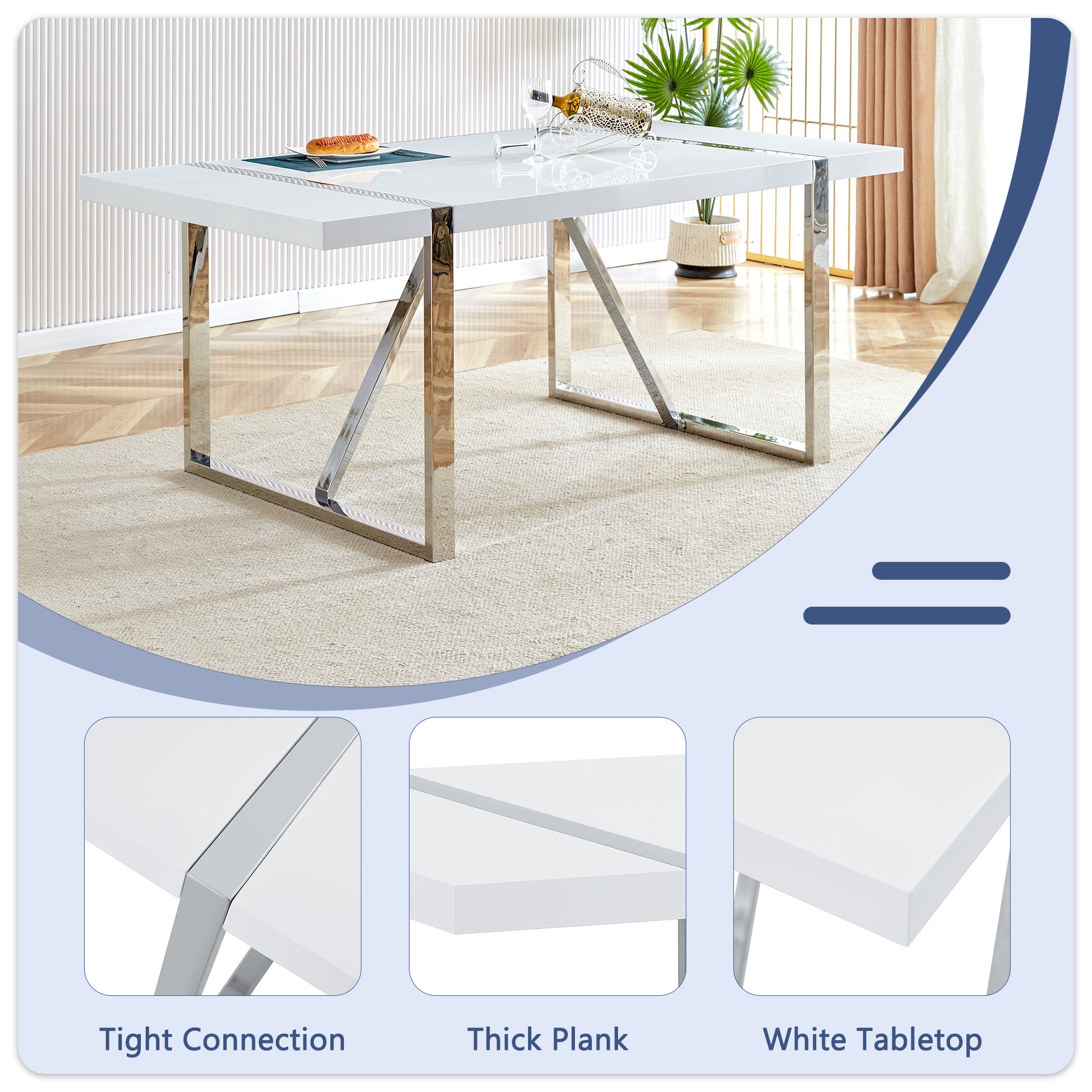 Table And Chair Set.71"X39.3" White Mdf Painting Dining Table Set With 8 White Pu Chairs.Showcasing A Modern And Stylish Look.Suitable For Dining Room.Mdf Painting,Iron Pipe Plating,Pu Chiairs.