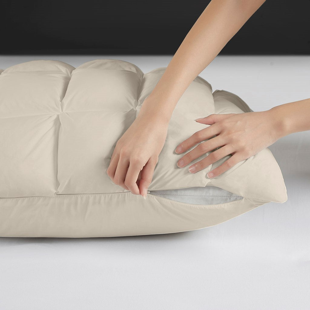 Overfilled Pillow Protector Single Piece Standard Size Beige Polyester