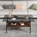 Rectangle Coffee Table With Tempered Glass Top And Brown Mdf Shelf, Modern Table For Living Room, Gray Glass Gray Tempered Glass