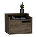 Winchester Floating Nightstand, Modern Dual Tier Design With Spacious Single Drawer Storage, Dark Brown Dark Brown Solid Wood Mdf Engineered Wood