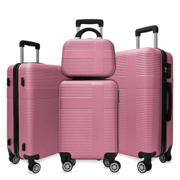 Luggage 4 Piece Set With Spinner Wheels, Hardshell Lightweight Suitcase With Tsa Lock,Checked Luggage,Pink 12 20 24 28In Pink Abs