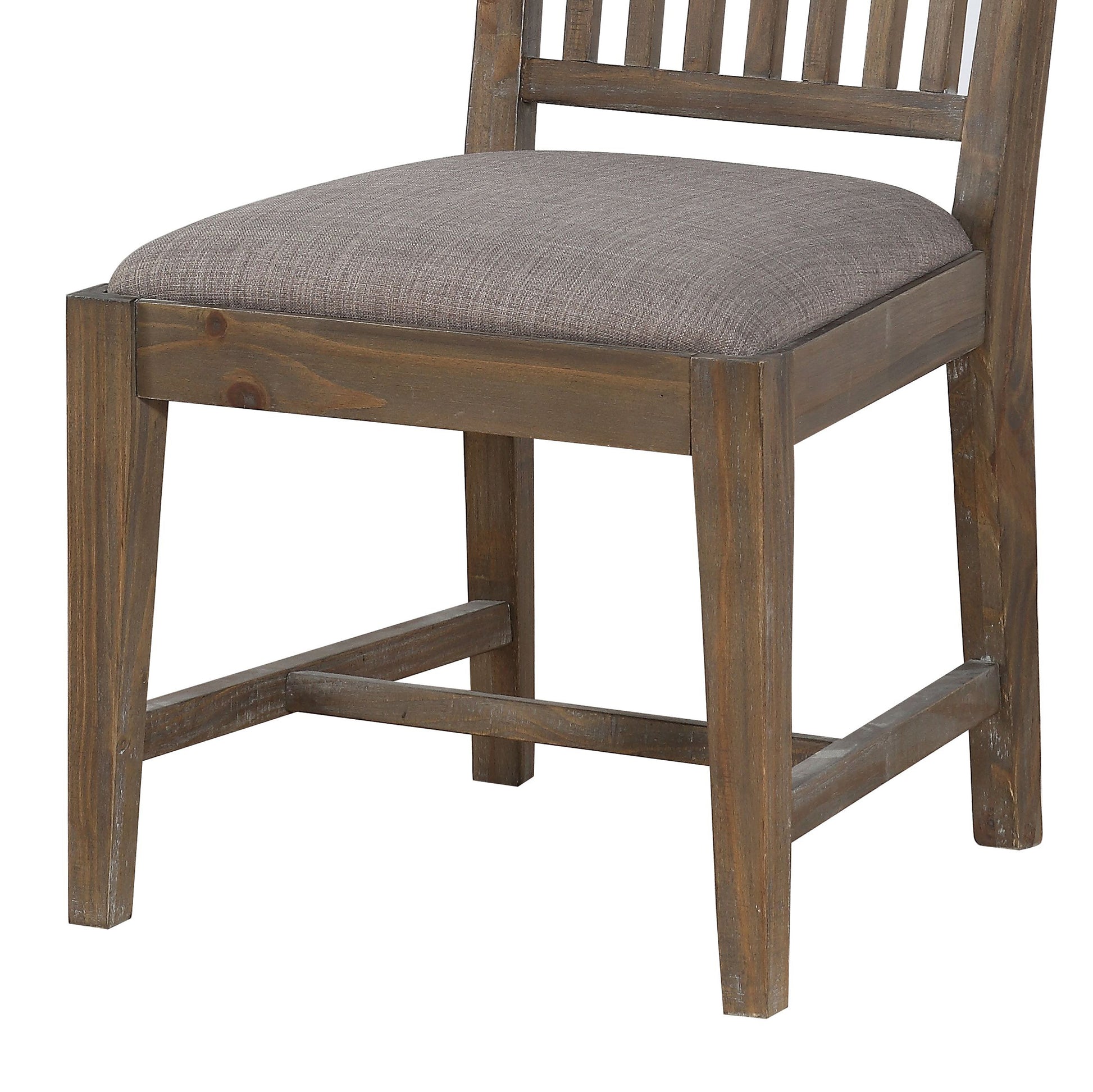 Wooden Chair With Fabric Upholstered Seat And Slat Style Back, Set Of 2, Oak Brown And Gray Grey Brown Wood Fabric