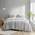 3 Piece Cotton Jacquard Duvet Cover Set King Gray Cotton