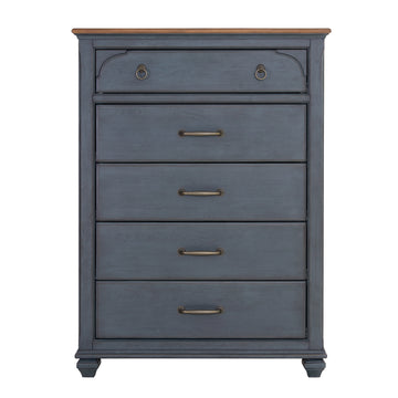 Americana Chest, No Assembly Required, Corduroy Blue Finish Blue Rubberwood Rubber Wood