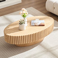 Modern Handcraft Drum Coffee Table Length 43.7 Inch Ellipse Coffee Table For Living Room,Small Coffee Table With Sturdy Pedestal,Natural Ash Mdf Natural Ash Mdf