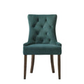 Esme 24 Inch Solid Wood Dining Chair, Velvet, Tufted, Set Of 2, Green Brown Green Wood Fabric