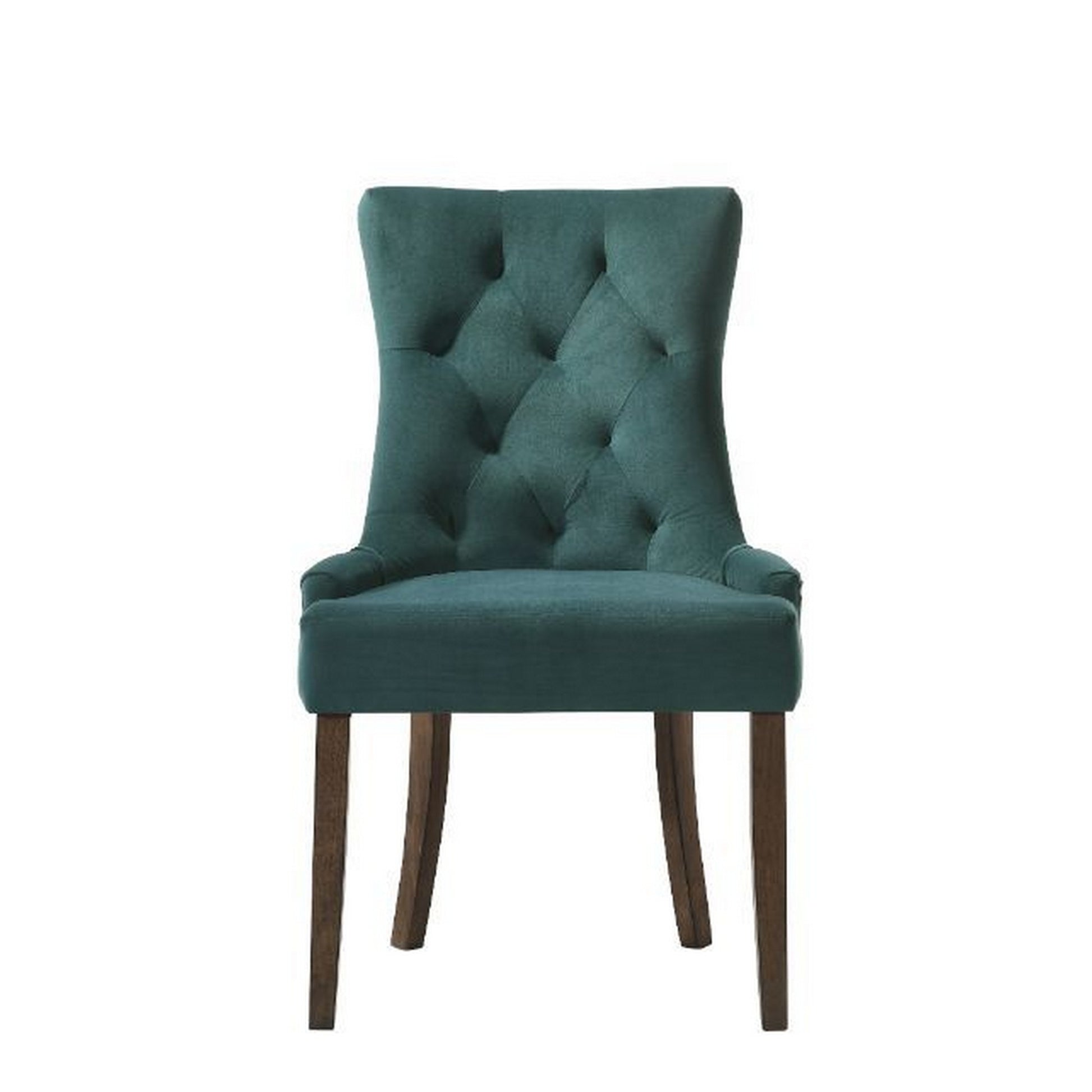 Esme 24 Inch Solid Wood Dining Chair, Velvet, Tufted, Set Of 2, Green Brown Green Wood Fabric